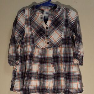 Old Navy Kids Plaid Blouse - Navy, Orange, White